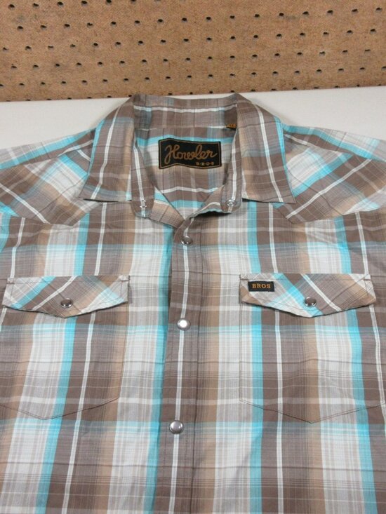 Howler Brothers Other - Howler Bros mens brown blue white plaid snap western shirt M EUC